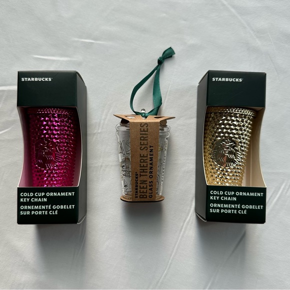 🆕 Starbucks Studded Gold & Magenta Keychain Tumblers & Florida Glass Ornaments - Picture 2 of 8